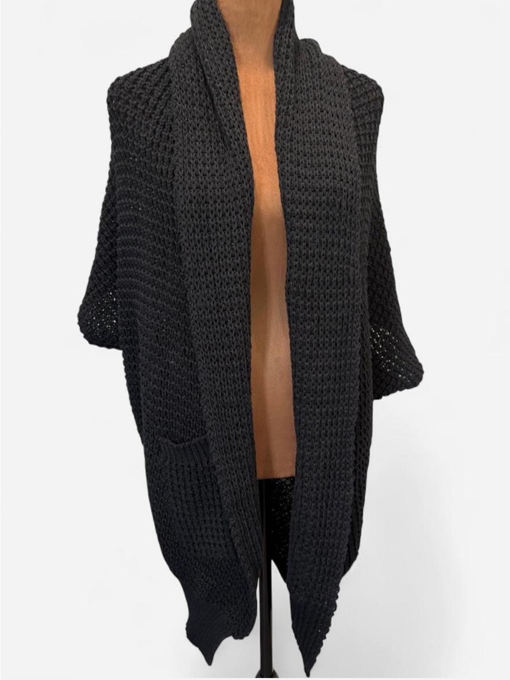 Trina Turk Black Open-Front Chunky Knit Cardigan Medium